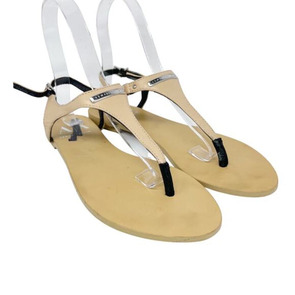 Armani Exchange Women's Beige Leather Thong Flats Sandals Size 6